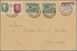 Albanien: 1928, Airmails, 5q. Green Two Copies With Shifted Overprints (resulting In "divided" Overprint=two I - Albanië