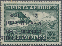 * Albanien: 1928, Flugpostmarke 50 Q. Dunkelgrün Mit KOPFSTEHENDEM Vierzeiligen Aufdruck, Ungebraucht Mit Falz U - Albanie