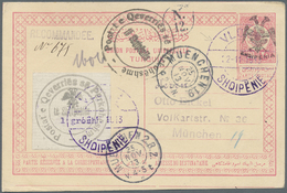 GA Albanien - Ganzsachen: 1913, Postal Stationery Card 20pa Red (black Handstamp) Additionally With 1gr Grey, Tie - Albania