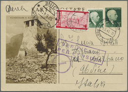 GA Albanien - Ganzsachen: 1941, 5 Q Green Postal Stationery Picture Postcard (Kumbonare) With Additional Franking - Albania