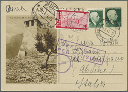 GA Albanien - Ganzsachen: 1941, 5 Q Green Postal Stationery Picture Postcard (Kumbonare) With Additional Franking - Albanie