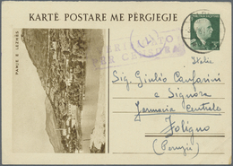 GA Albanien - Ganzsachen: 1941, 5 Q Green Postal Stationery Picture Replay Card (Pamje E Lezhes) With Censor Ship - Albania