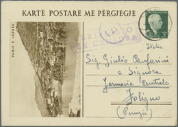 GA Albanien - Ganzsachen: 1941, 5 Q Green Postal Stationery Picture Replay Card (Pamje E Lezhes) With Censor Ship - Albanie