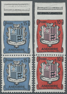 ** Andorra - Französische Post: 1961, 10 And 15 C. Andorra Coat Of Arms Vertical Pair With Upper Stamp Imperforat - Autres & Non Classés