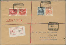 Br Andorra - Spanische Post: 1946, 50 C Und 1 Pta Sowie 2 X 20 C URGENTE (mit Und Ohne Kontrollzahl) Auf R-Brief - Autres & Non Classés