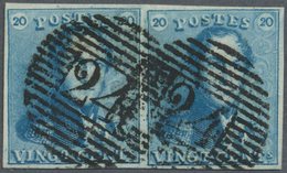 O/ Belgien: 1849, Leopold Mit Epauletten 20 C Blau, Breitrandiges Luxuspaar Mit Glasklarem Nummern-Stempel "24". - Autres & Non Classés