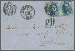 Br Belgien: 1858, 20 C Blau Im Waager. Paar Mit Tollem Abschlag „24” Auf PD-Brief Von Brüssel Nach Rotterdam/Nied - Altri & Non Classificati