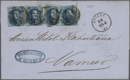 Br Belgien: 1861, Viermal 20 C Blau Mit Nr.-St. "4" Und Neben-K1 "ANVERS 25-4 61" Als Mehrfachfrankatur Auf Faltb - Altri & Non Classificati
