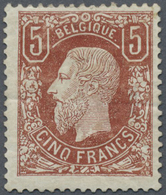 * Belgien: 1869, 5 Fr. Rotbraun Als Ungebrauchter Einzelwert. Rs. Falzreste, Anhaftungen Und Bleistiftspuren. - Autres & Non Classés