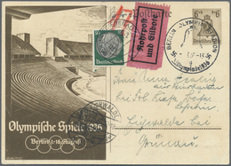 GA Thematik: Olympische Spiele / Olympic Games: 1936, Dt. Reich. Olympia-PK 6 Pf Berlin Als Rohrpost-Eilboten-Karten Mit - Other & Unclassified