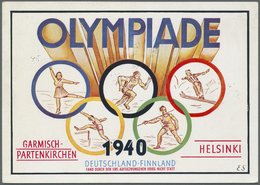 Br Thematik: Olympische Spiele / Olympic Games: 1940, Helsinki, Farbige Olympiakarte "Garmisch - Helsinki 1940", Blanko  - Autres & Non Classés