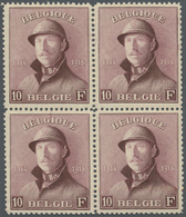 **/ Belgien: 1919/1920, King Albert I With Helmet, 10 Fr. Mnh As Block Of Four. Perfect Centered Stamps. - Other & Unclassified