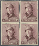 **/ Belgien: 1919/1920, King Albert I With Helmet, 10 Fr. Mnh As Block Of Four. Perfect Centered Stamps. - Altri & Non Classificati