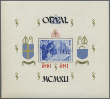 ** Belgien: 1941, Rebuilding Abtei Orval, Souvenir Sheet 5+10 Fr. With Inverted Overprint In Blue And Red. - Altri & Non Classificati