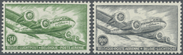 ** Belgien: 1954, Flugpostmarken 50 Fr. Gelbgrün Und 100 Fr. Schwarzgrau In Der Seltenen Zähnung 13¾ : 11½, Postf - Other & Unclassified