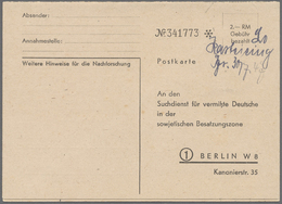 GA Sowjetische Zone - Ganzsachen: 1945, Suchdienst Vordruck-Doppelkarte Mit Eindruck "2 RM Gebühr Bezah - Andere & Zonder Classificatie