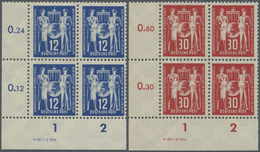 **/ DDR: 1950, Postgewerkschaft 12 Pf, Einmal Im 4er-Block Aus Der L.u. Bogenecke Mit PF IV (dunkler Fle - Other & Unclassified