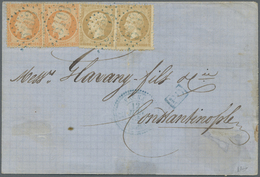 Br Bulgarien: 1865, VARNA French P.O., 10c. Bistre (2) And 40c. Orange (2) On Lettersheet From Varna To Constanti - Lettres & Documents