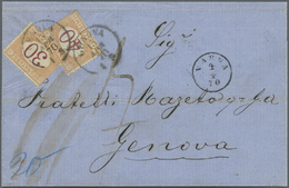 Br Bulgarien: 1870, Mail From "VARNA" To Italy, Postage Dues 30c. Ocre/carmine And 40c. Ocre/carmine On Unpaid Le - Storia Postale