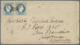 Br Bulgarien: 1879, Austrian Levant 10so. Blue Horiz. Pair On Cover From "CONSTANTINOPLE 25 III 79" To San Franci - Storia Postale