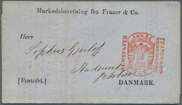 Br Dänemark: 1852 British Incoming Mail: Printed Matter "Markedsberetning Fra Frazer & Co" With Red "NEWSPAPER ON - Lettres & Documents