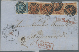 Br Dänemark: 1854. 2 S Blue(damaged On Top) + 1863, Rouletted Issue 4 S Brown Horizontal Strip Of 3 And Single St - Covers & Documents