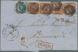 Br Dänemark: 1854. 2 S Blue(damaged On Top) + 1863, Rouletted Issue 4 S Brown Horizontal Strip Of 3 And Single St - Storia Postale