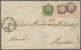 Br Dänemark: 1866. Envelope Addressed To London Bearing Yvert 5, 8s Green (imperf) And Yvert 12, Pair Of 3s Lilac - Storia Postale