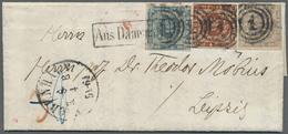 Br Dänemark: 1854, 16 S. Violet And 2 S. Blue And Issue 1858 4 S. Orange-brown Each Tied By Numeral "1" To Folded - Storia Postale