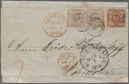 Br Dänemark: 1854, Dotted Spandrels 16 Sk.grey-violet (2 Ex.) And 4 Sk. Red-brown, All With Wide Margins Tied By - Covers & Documents