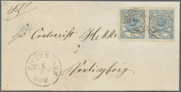 Br Dänemark: 1870, 2s. Blue, Line Perf. 12½, Horiz Pair, Fresh Colour (slight Wrinkiling At Right), On Lettershee - Storia Postale