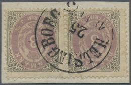 Brrst Dänemark: 1870, 3sk. Grey/lilac, Horiz. Pair In Fresh Colours, Normally Perforated, On Piece Perfectly Oblit. - Lettres & Documents