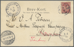 Br Dänemark: 1903, Postcard Picturing Nysted Sent Via KOPENHAGEN To SHAGHAI And From There Redirected To TIENTSIN - Covers & Documents