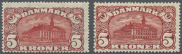 * Dänemark: 1912/1915, 5 Kr. Hauptpostgebäude Als 2 Ungebrauchte Ausgaben Einmal Mit Wz. 1 Und Einmal Wz 2. - Covers & Documents
