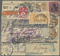Dänemark: 1913, Deutsche Wert-Paketkarte Mit Germania 4x 15 Pf. Und 80 Pf Von Leipzig 27.7.17 über Fredericia - Covers & Documents