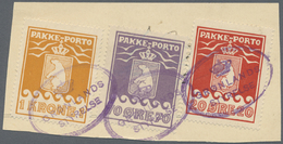 Brrst Dänemark - Grönländisches Handelskontor: 1930 (ca.), Pakke-Porto 1kr. Yellow, 70öre Violet And 20öre Red Used - Other & Unclassified