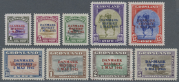 ** Dänemark - Grönland: 1945, Befreiung Dänemarks, Vollständiger Postfrischer Luxus-Satz Mit Aufdruck "DANMARK/ B - Covers & Documents