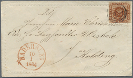 Br Dänemark - Stempel: "HADERSLEV", 1864, 4 S. Rötlichbraun Auf Prägezierbrief Entwertet Mit K3 "26" Und Beigeset - Franking Machines (EMA)