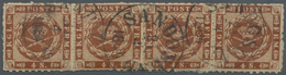 O Dänemark - Stempel: "SANDÖSUND 21.6.1864", Norwegian Cds., Three Clear Strikes On Horizontal Strip Of Four 4 S - Macchine Per Obliterare (EMA)