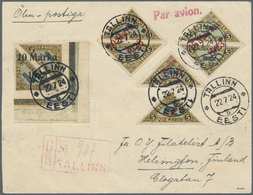 Br Estland: 1923, Flugpostmarken, 11 Stück Auf Einschreibe-Flugbrief Von "TALLINN 22 7 24 * D * EESTI" Nach Helsi - Estonia