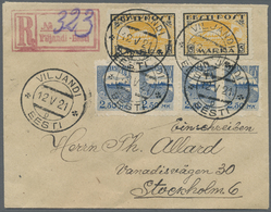 Br Estland: 1920, Pair 5 Marka Viking Ship And 4x 2,50 M All With PRIVATE POSTMASTER PERFORATION On Registered Co - Estonia