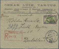 Br Estland: 1922, 15 M Viking Ship And Red R-postmark In Front Of A Cover From Tartu To Fürth/Bayern, On Reverse - Estonia