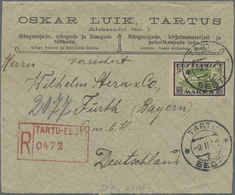 Br Estland: 1922, 15 M Viking Ship And Red R-postmark In Front Of A Cover From Tartu To Fürth/Bayern, On Reverse - Estonie