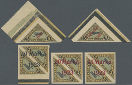 ** Estland: 1923, Flugpostmarke 5 M Und 15 M ´Doppeldecker' Mit Überdruck '1923' Als Eckrandstücke,  Dazu Doppels - Estonia