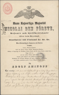 Br Finnland: 1855/1872: Three Stamped Documents Including 1855 'Nicolai Den Förste' (Emperor Nicholas I.) Financi - Covers & Documents