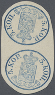 O Finnland: 1856 Oval Issue, 5 Kopeck Blue With Large Pearls, TÊTE-BÊCHE PAIR With Traces Of An Almost Invisible - Storia Postale