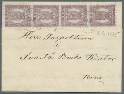 Br Finnland: 1866, 5 Pen. Lilac-brown On Pale Lilac-blue Vertical Laid Paper, Perf. II / B In Vertical Strip Of F - Covers & Documents