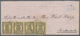 Br Finnland: 1866, 10 Pen. Black On Ordinary Straw-yellow Paper, Perf. III / C (1870), A Horizontal Pair And Two - Covers & Documents