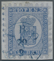 Brrst Finnland: 1868/74. Wappenzeichnung 20 P. Dunkelblau Auf Gewöhnlichem, Graublauem Papier, Schaufelförmiger Durc - Covers & Documents