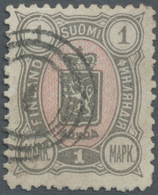 O Finnland: 1889, Coat Of Arms 1 M. Grey And Red Tied By Danish Numeral "1" (Copenhagen), Fine, Rare (Facit 32) - Storia Postale